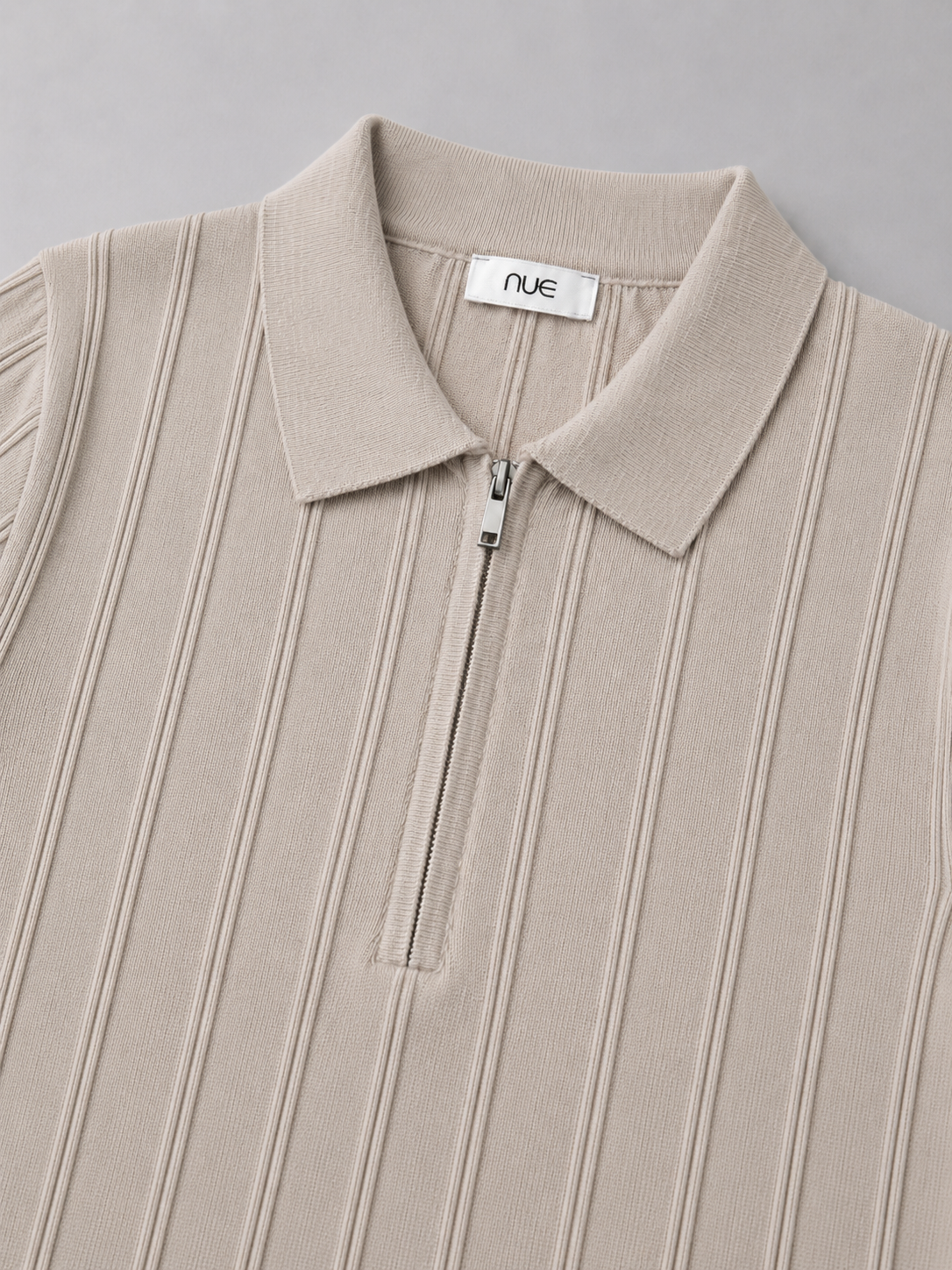 Trikot Ribbed Zip Polo-  Beige