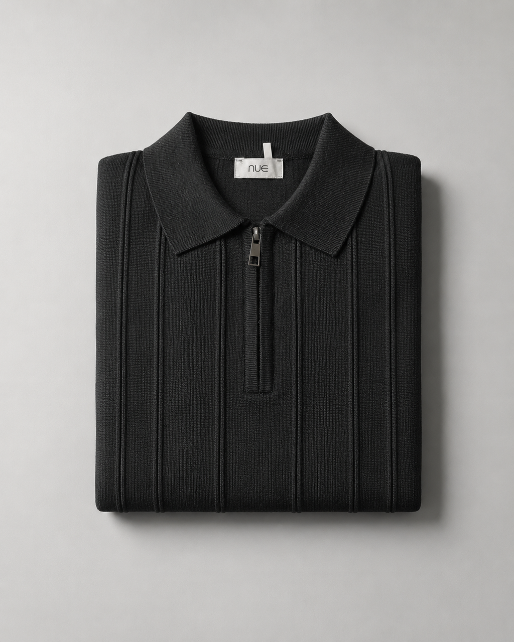 Trikot Ribbed Zip Polo- Black