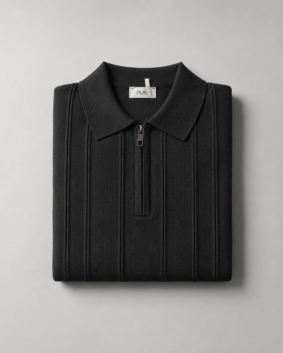 Trikot Ribbed Zip Polo- Black