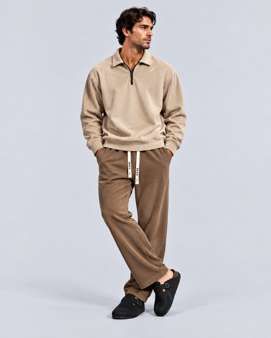 Beige Ribbed Set