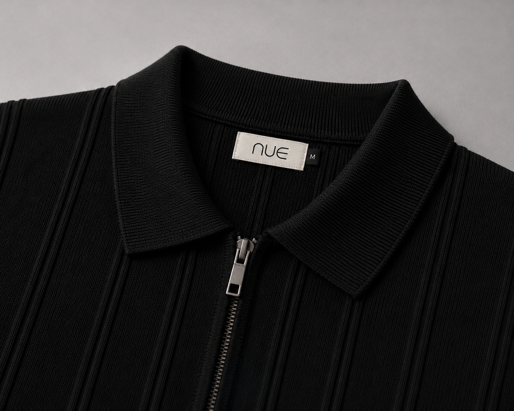 Trikot Ribbed Zip Polo- Black