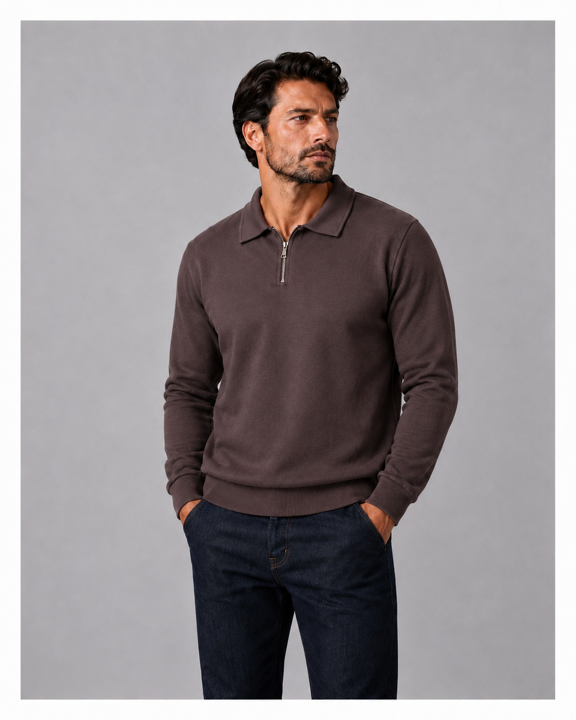 Cotton Quarter Zip sweatshirt Brown