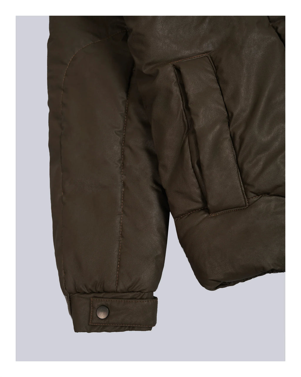 Leather Puffer Jacket Brown