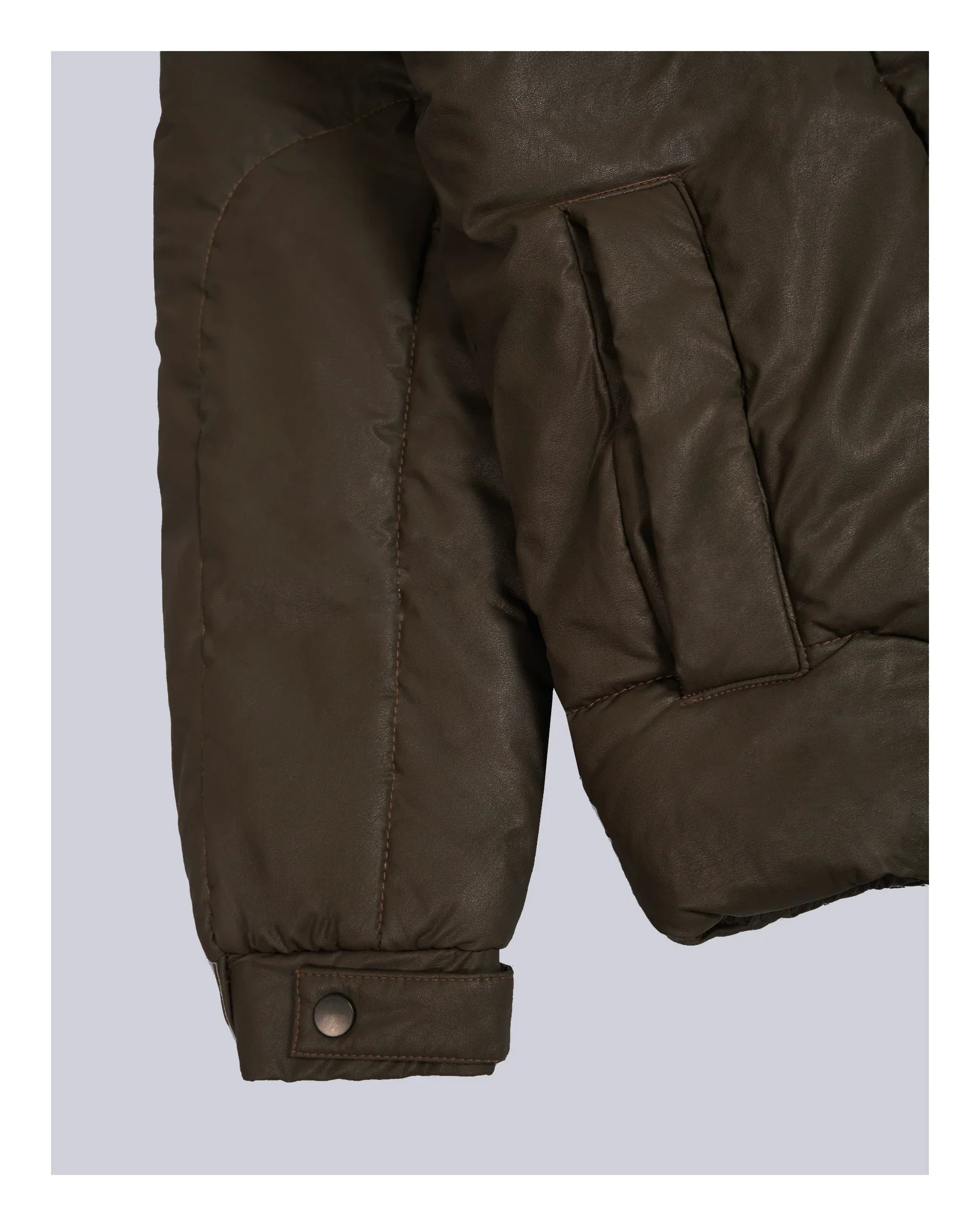 Leather Puffer Jacket Brown