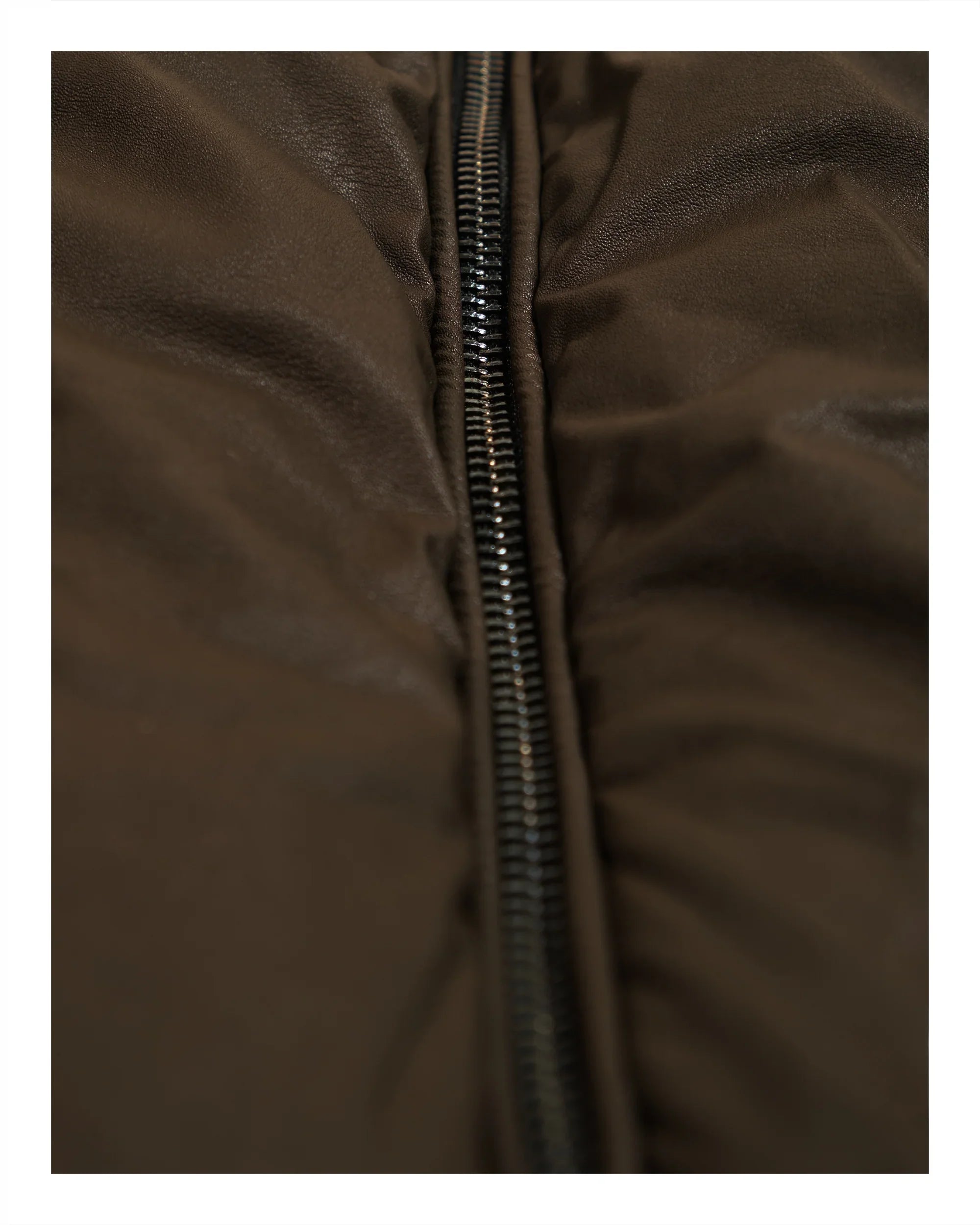 Leather Puffer Jacket Brown