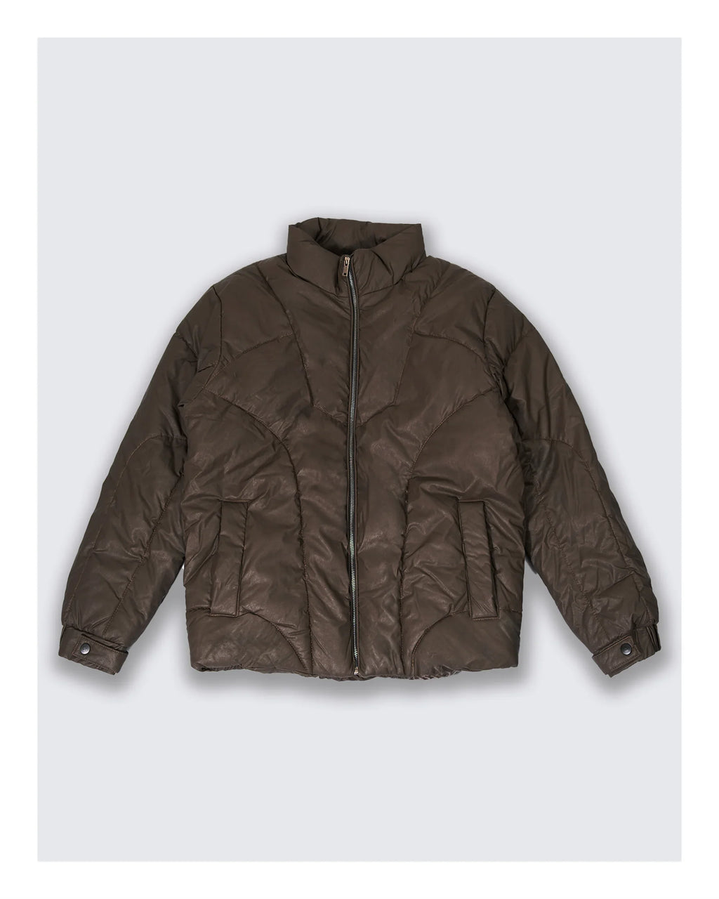 Leather Puffer Jacket Brown