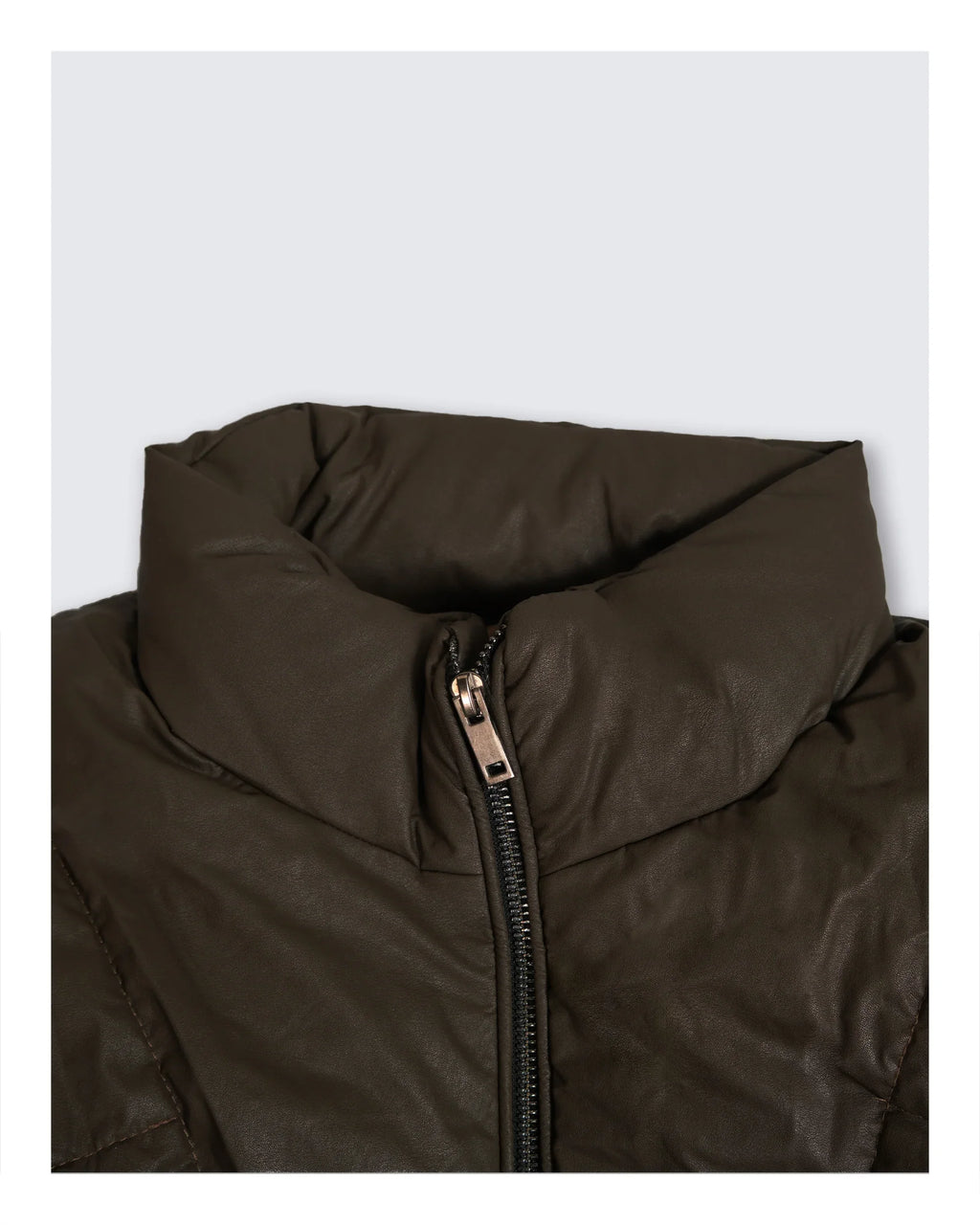Leather Puffer Jacket Brown