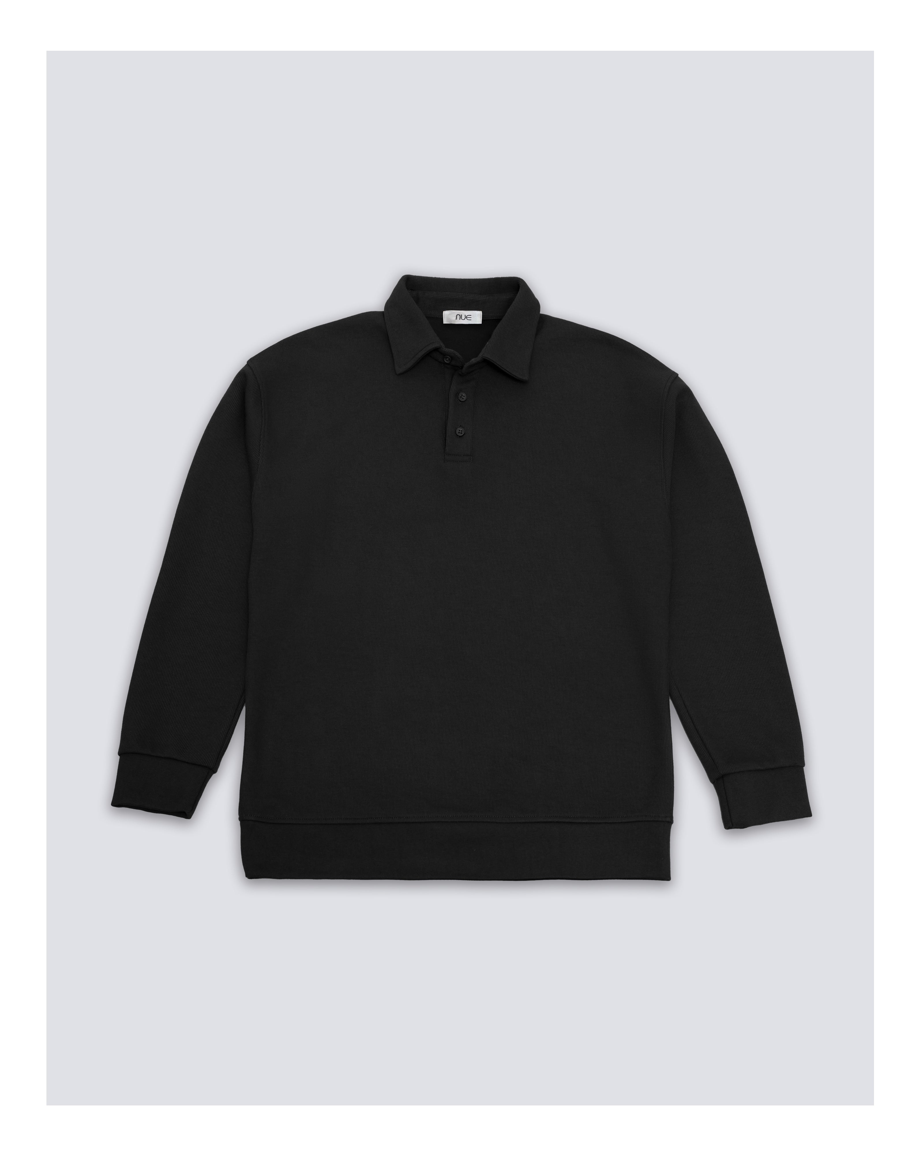 Ribbed Polo Sweatshirt Long Sleeve Black