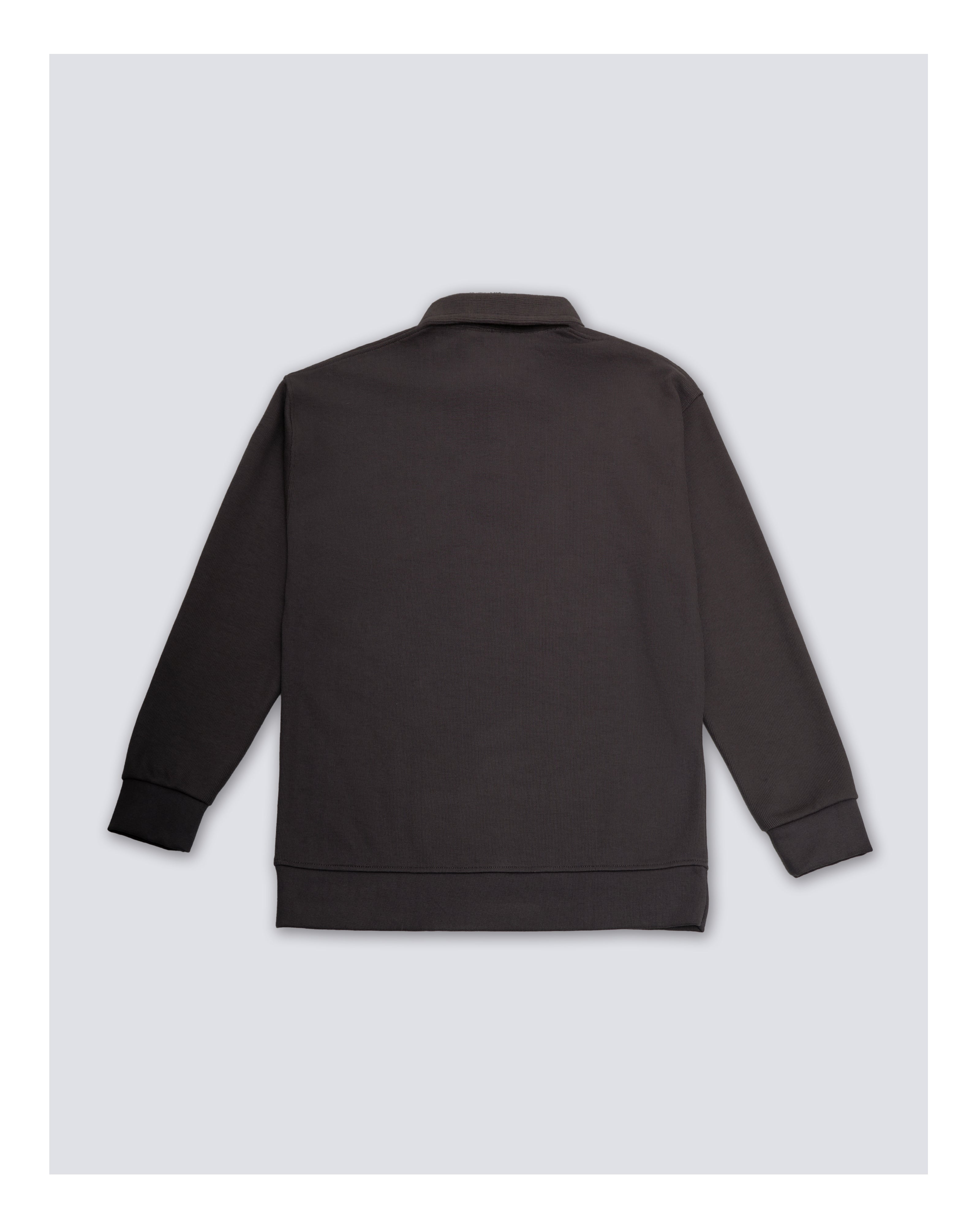 Ribbed Polo Sweatshirt Long Sleeve Charcoal