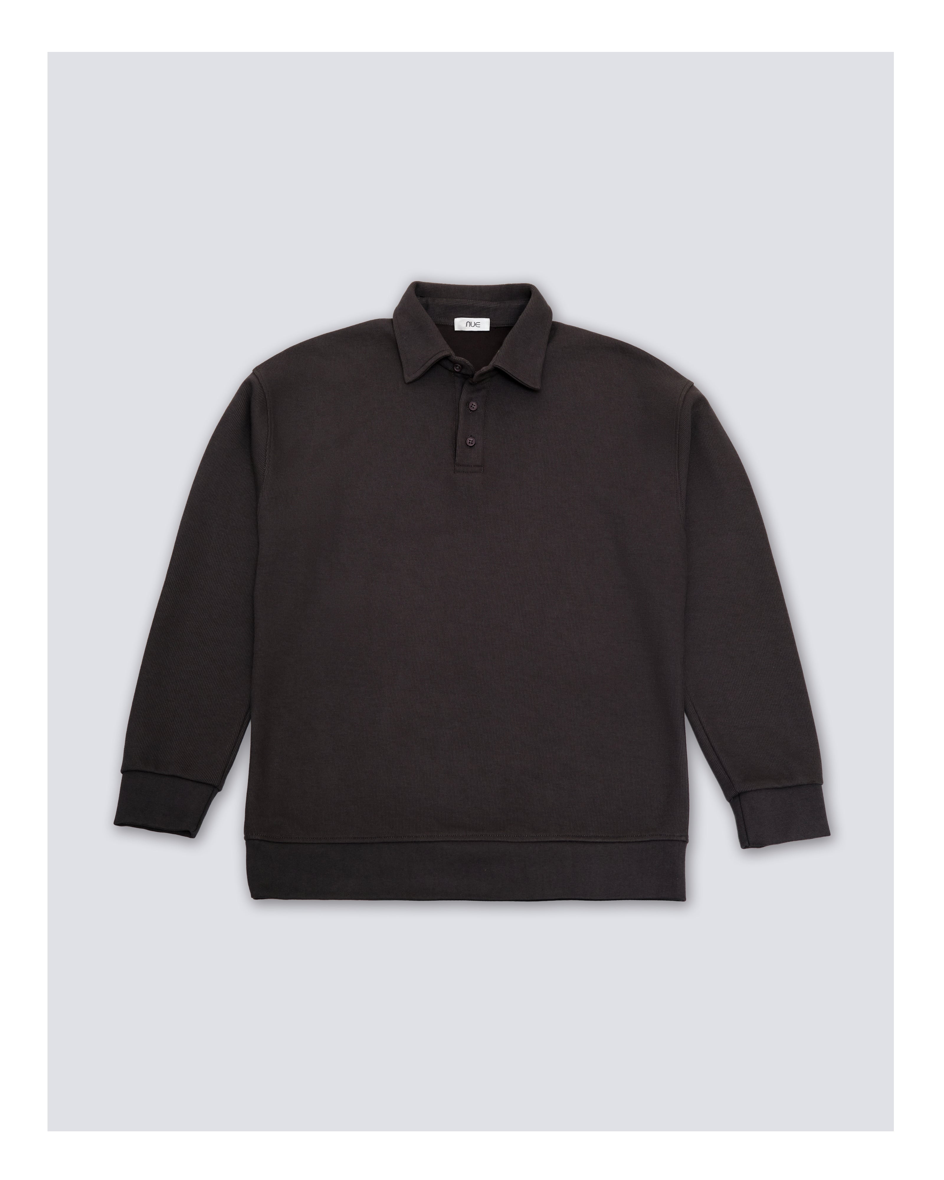Ribbed Polo Sweatshirt Long Sleeve Charcoal