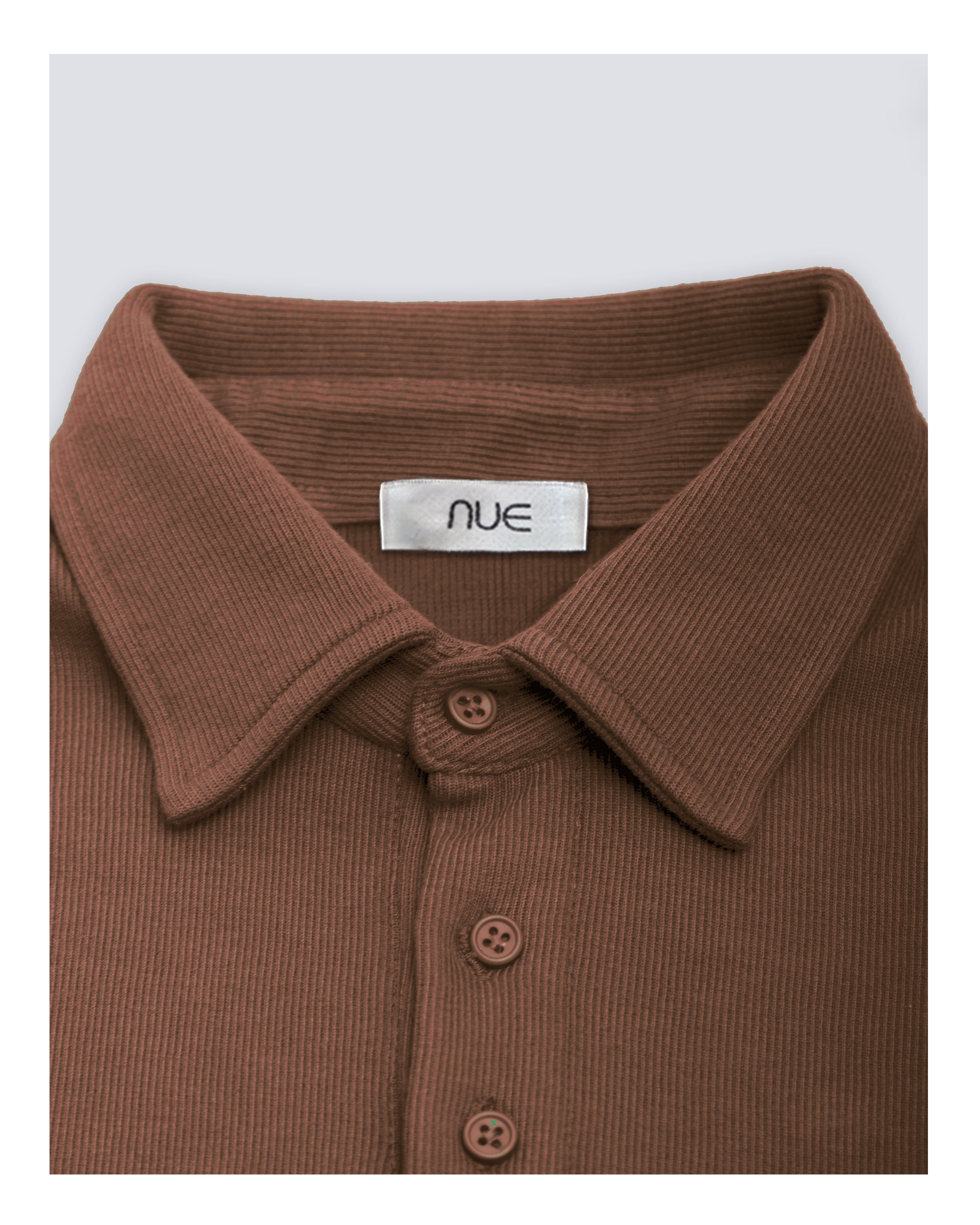 Ribbed Polo Sweatshirt Long Sleeve Brown