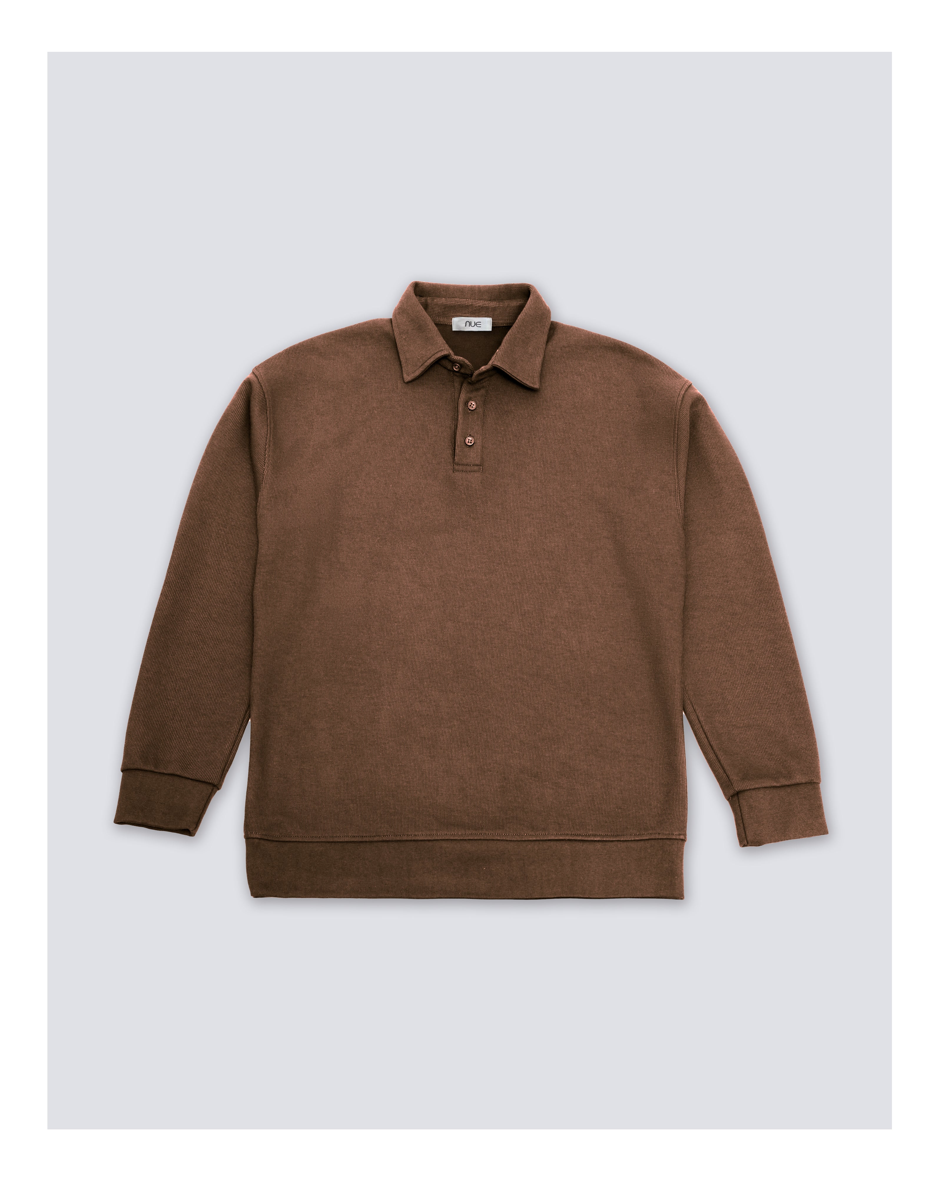 Ribbed Polo Sweatshirt Long Sleeve Brown
