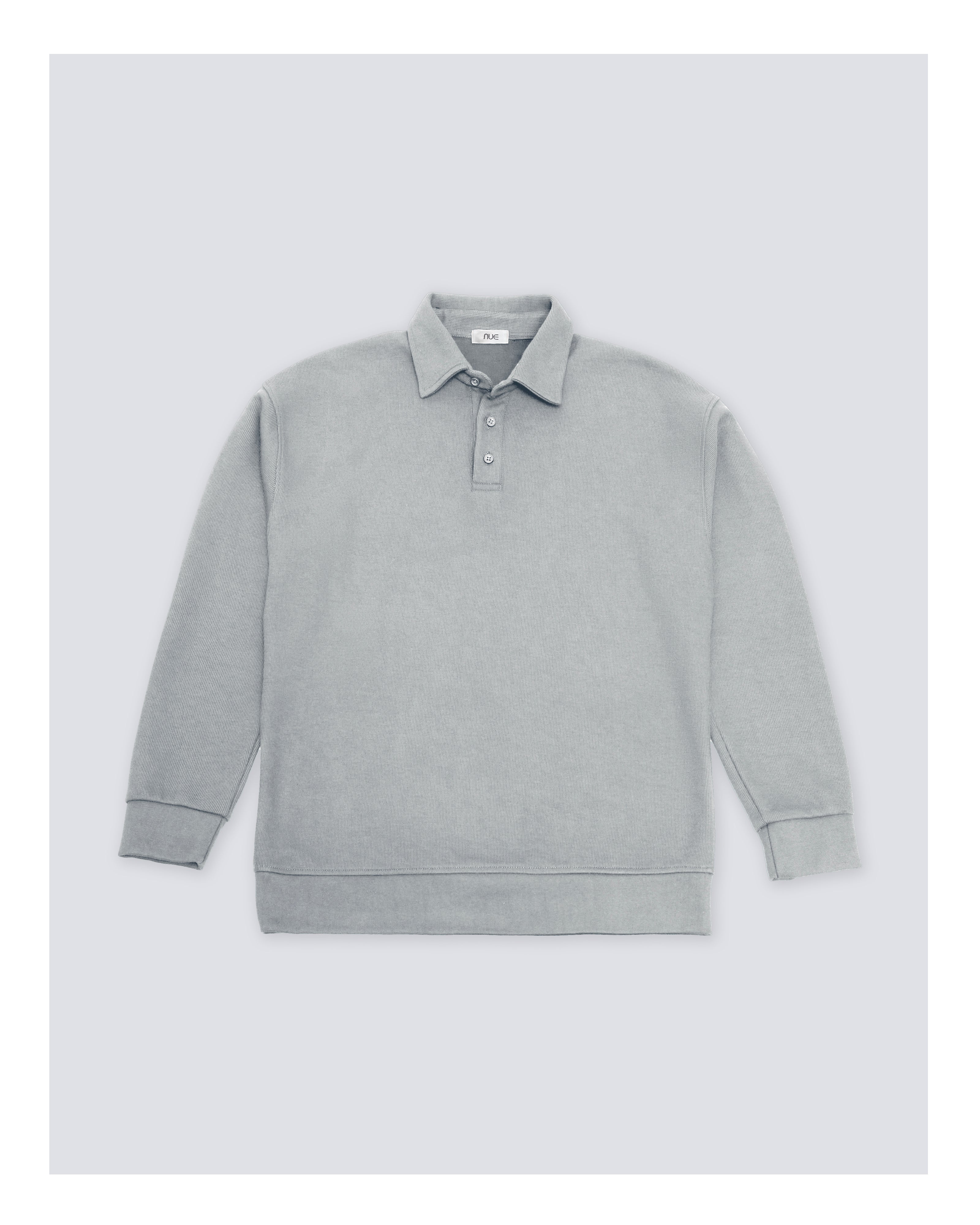 Ribbed Polo Sweatshirt Long Sleeve Grey