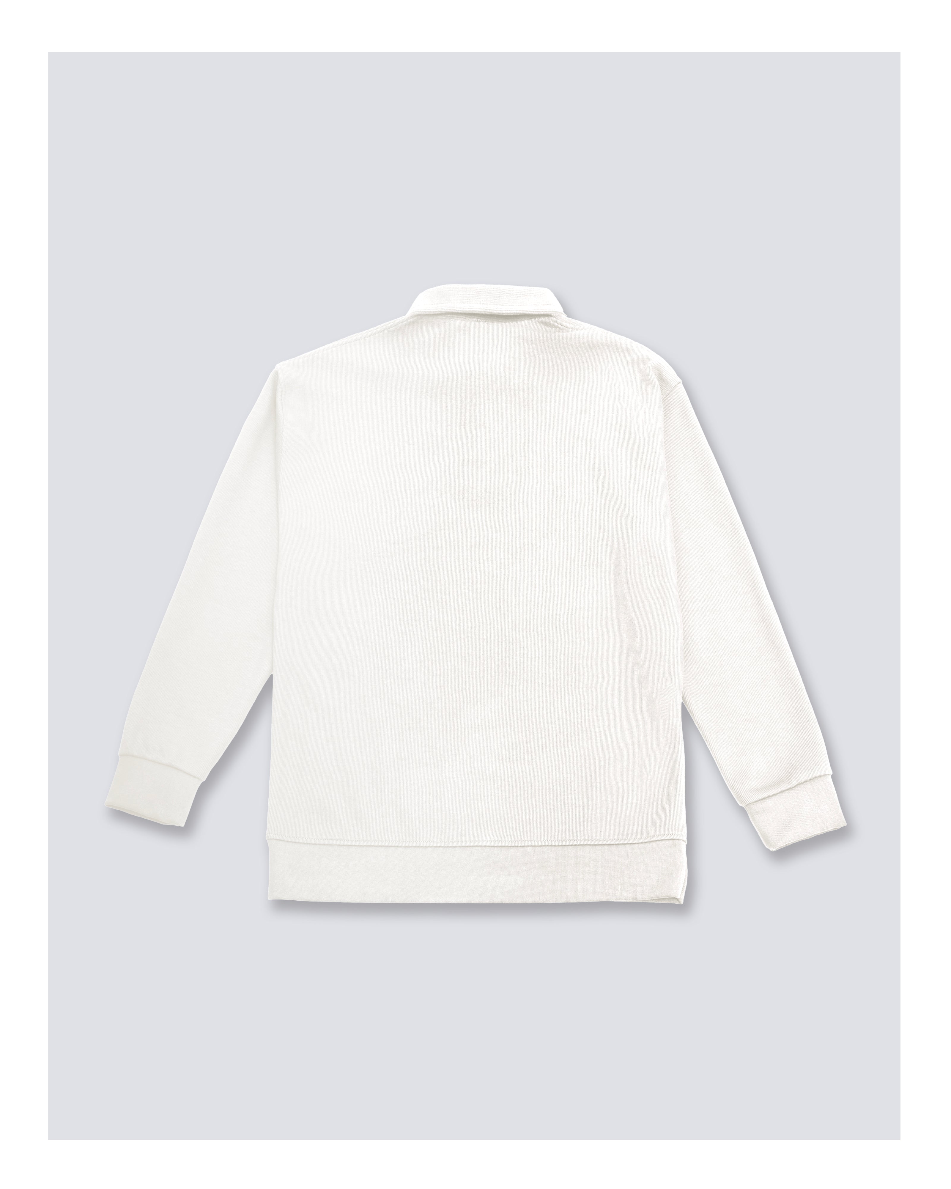 Ribbed Polo Sweatshirt Long Sleeve White