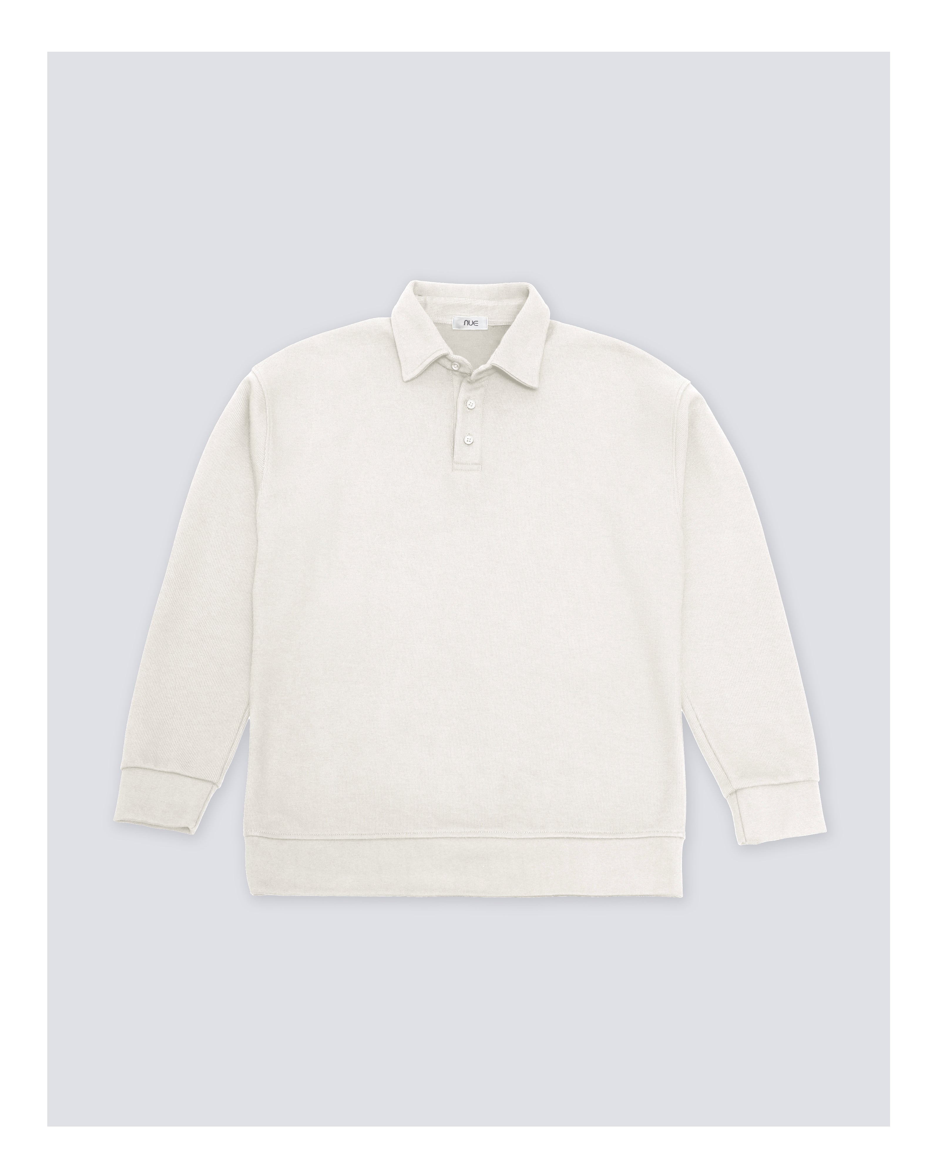 Ribbed Polo Sweatshirt Long Sleeve White